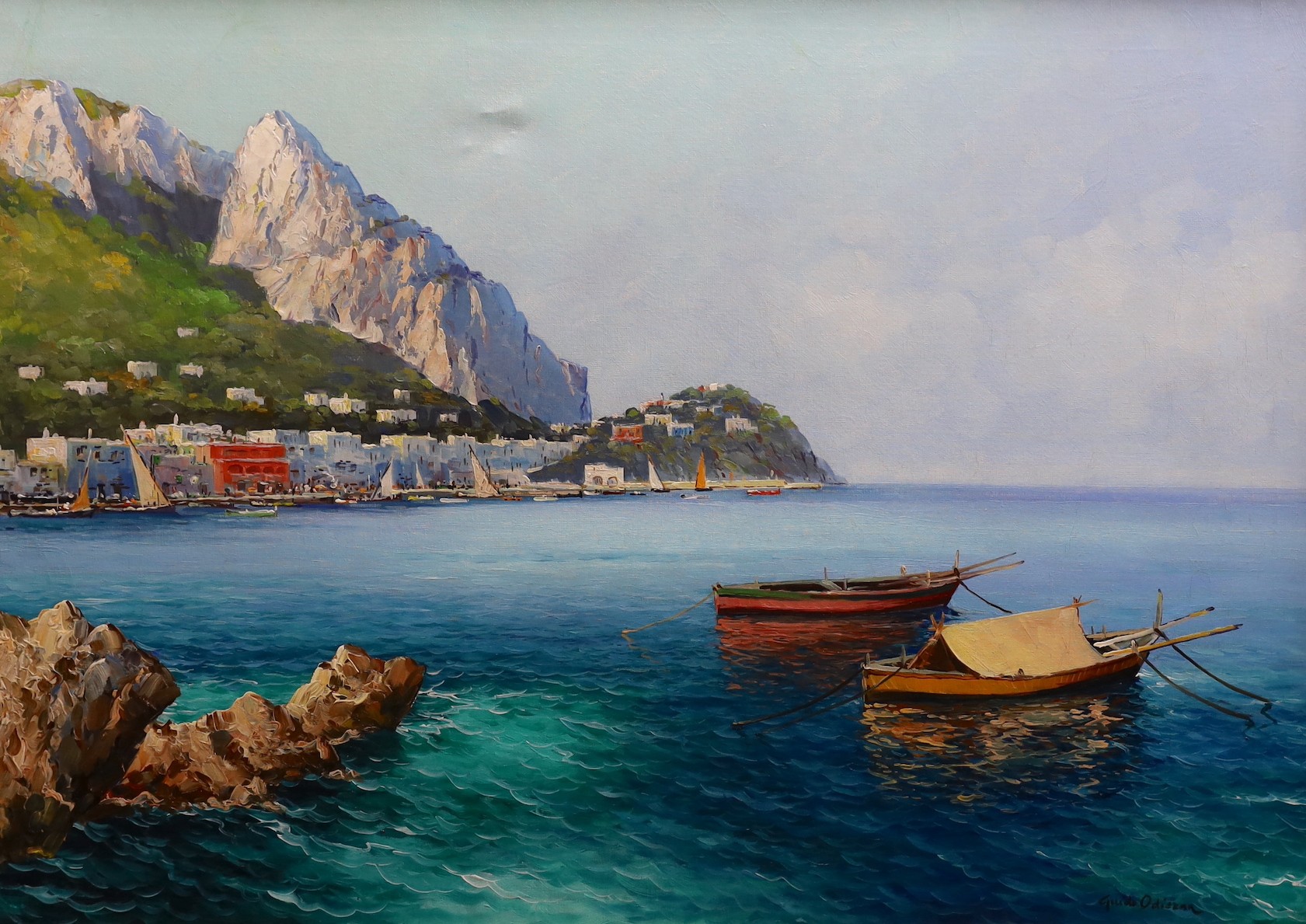 Guido Odierna (Italian, 1913-1991), oil on canvas, View along the Amalfi coast, signed, 70 x 100cm